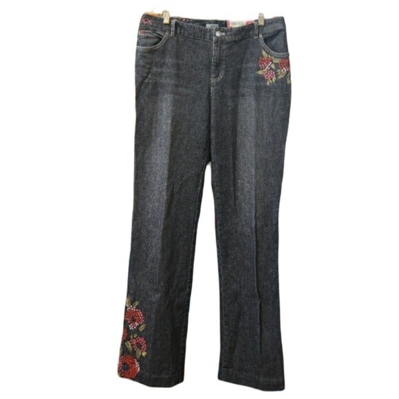 Jjill Re-Done Strawberry Embroidered Jean's Stretch Denim 10 Tall - Picture 1 of 15